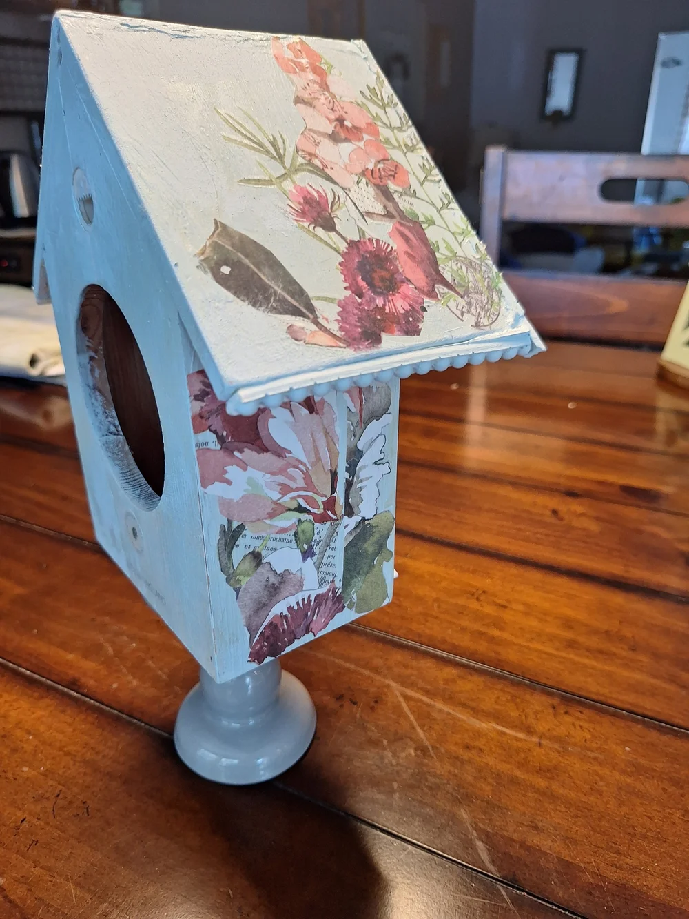 Light Blue Floral Accent Wall Clock with Pedestal Base